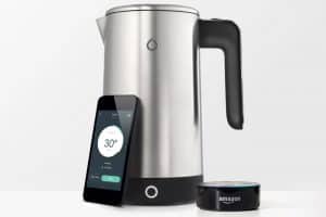 A smart coffee maker with an iKettle next to it.