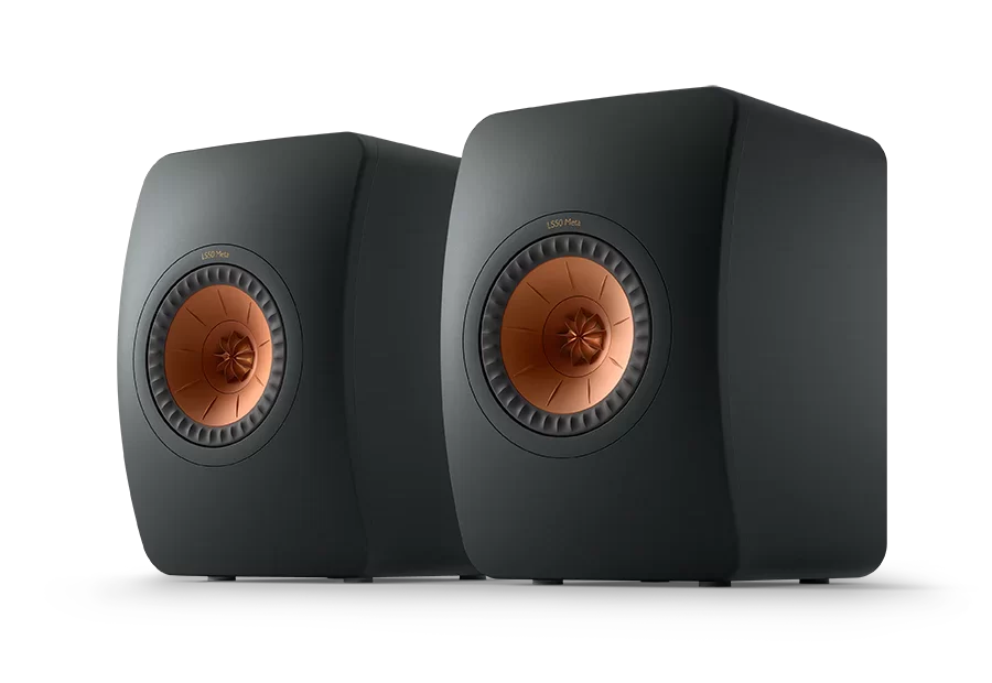 Klipsch LS50 Meta bookshelf speakers in black.