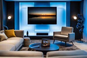 A living room with a tv on the wall.