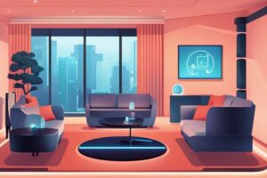 A futuristic living room with futuristic furniture.