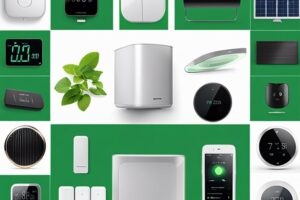 A green background with a variety of smart devices.